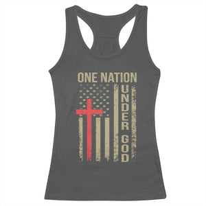 Funny One Nation Under God Racerback Tank Top 4th Of July Patriotic Christian American Flag TS11 Dark Heather Print Your Wear