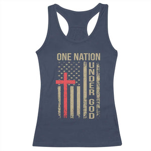 Funny One Nation Under God Racerback Tank Top 4th Of July Patriotic Christian American Flag TS11 Navy Print Your Wear