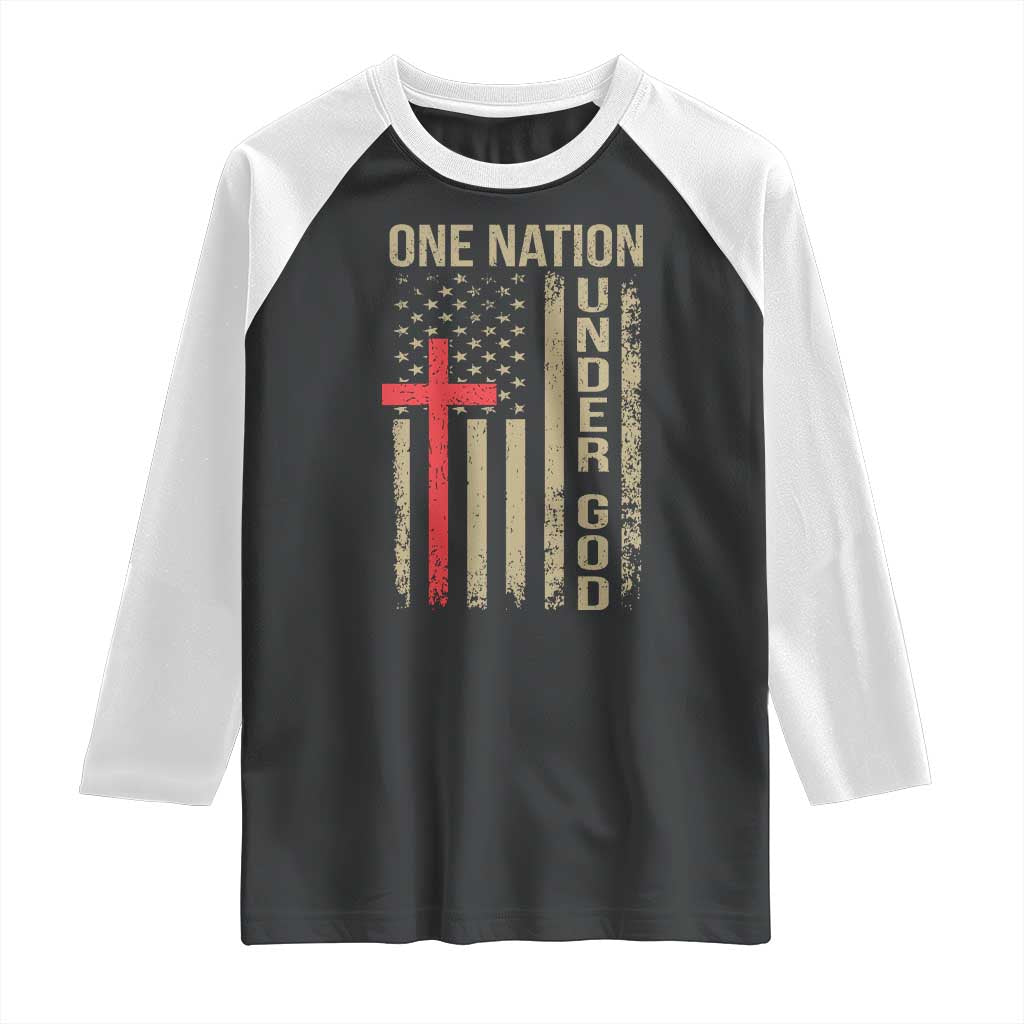 Funny One Nation Under God Raglan Shirt 4th Of July Patriotic Christian American Flag TS11 Black White Print Your Wear