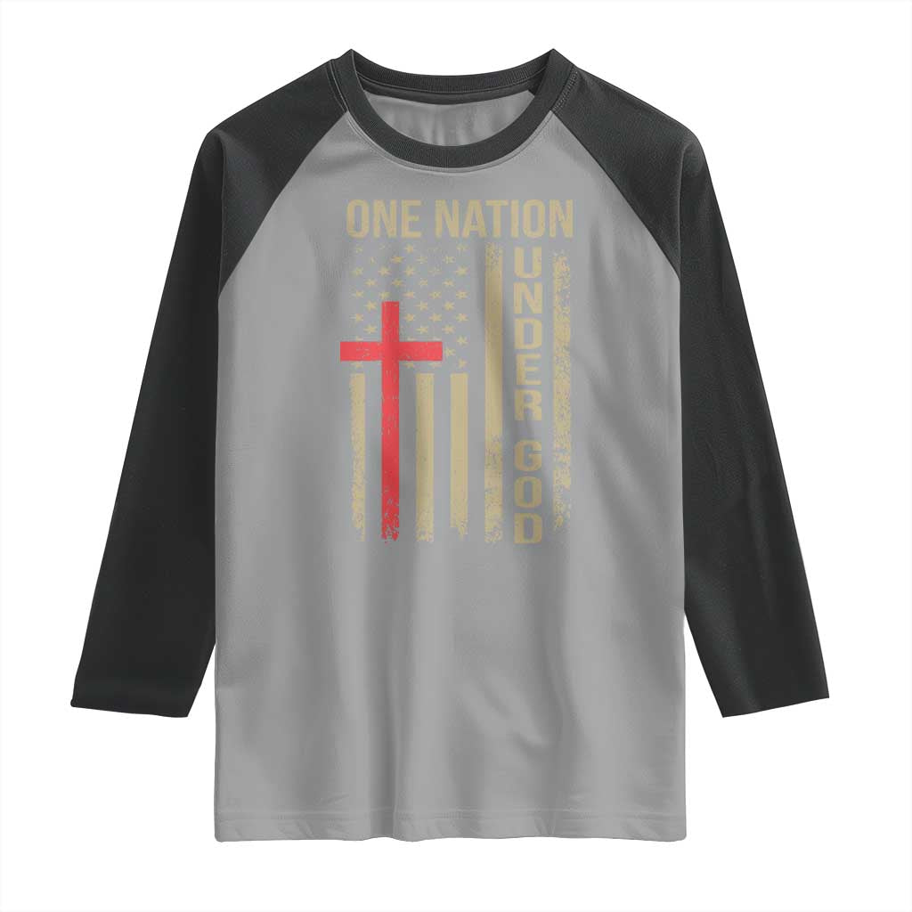 Funny One Nation Under God Raglan Shirt 4th Of July Patriotic Christian American Flag TS11 Sport Gray Black Print Your Wear