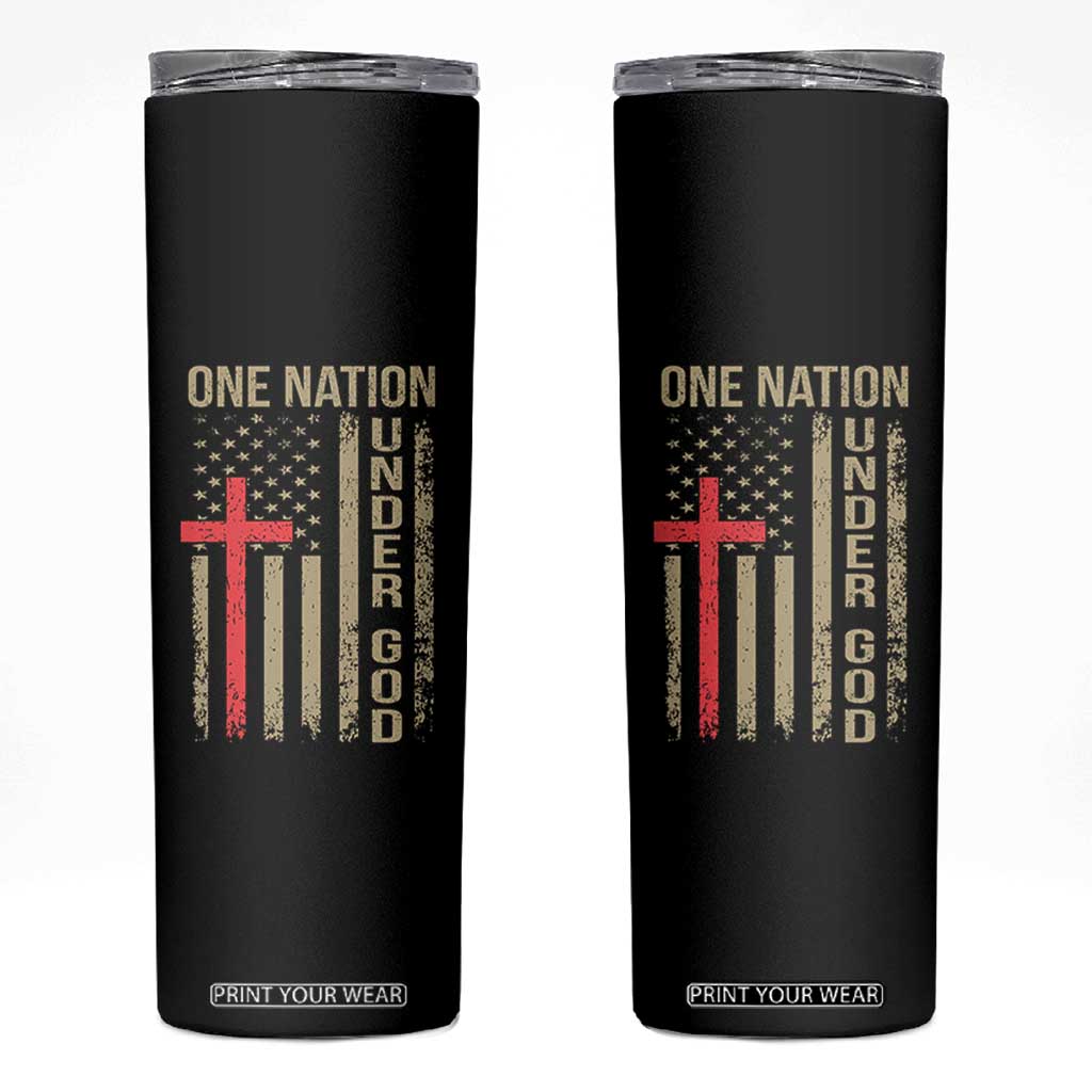 Funny One Nation Under God Skinny Tumbler 4th Of July Patriotic Christian American Flag TS11 Black Print Your Wear