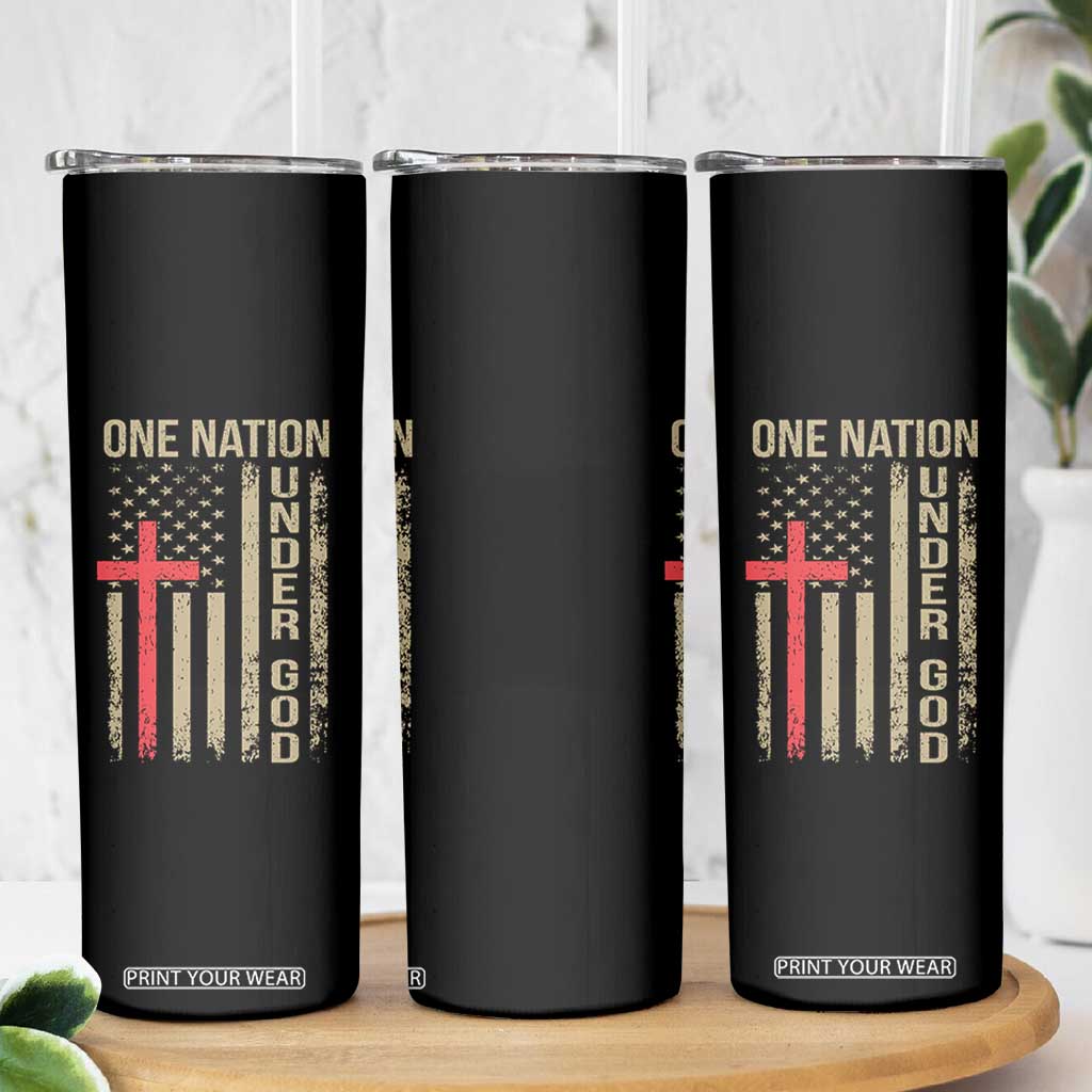 Funny One Nation Under God Skinny Tumbler 4th Of July Patriotic Christian American Flag TS11 Print Your Wear