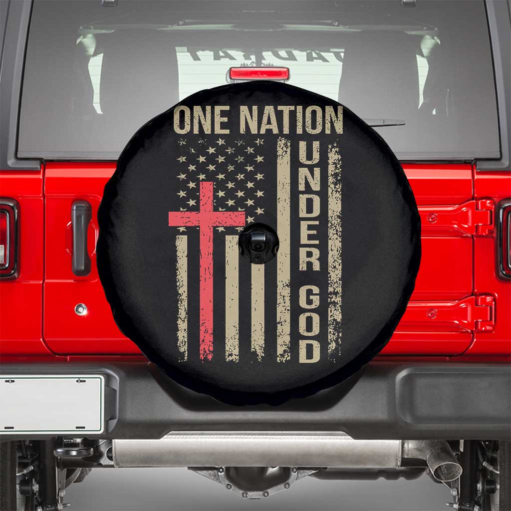 Funny One Nation Under God Spare Tire Cover 4th Of July Patriotic Christian American Flag TS11 Black Print Your Wear