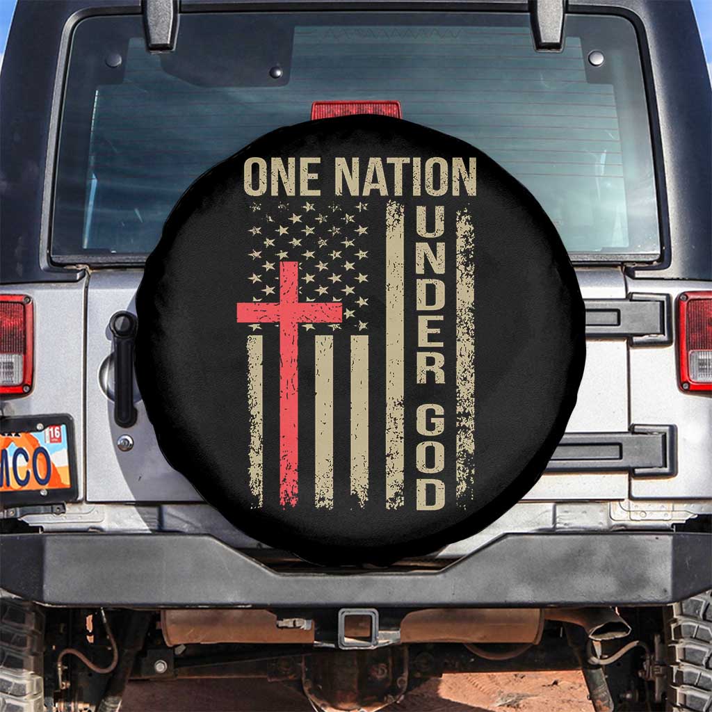 Funny One Nation Under God Spare Tire Cover 4th Of July Patriotic Christian American Flag TS11 No hole Black Print Your Wear