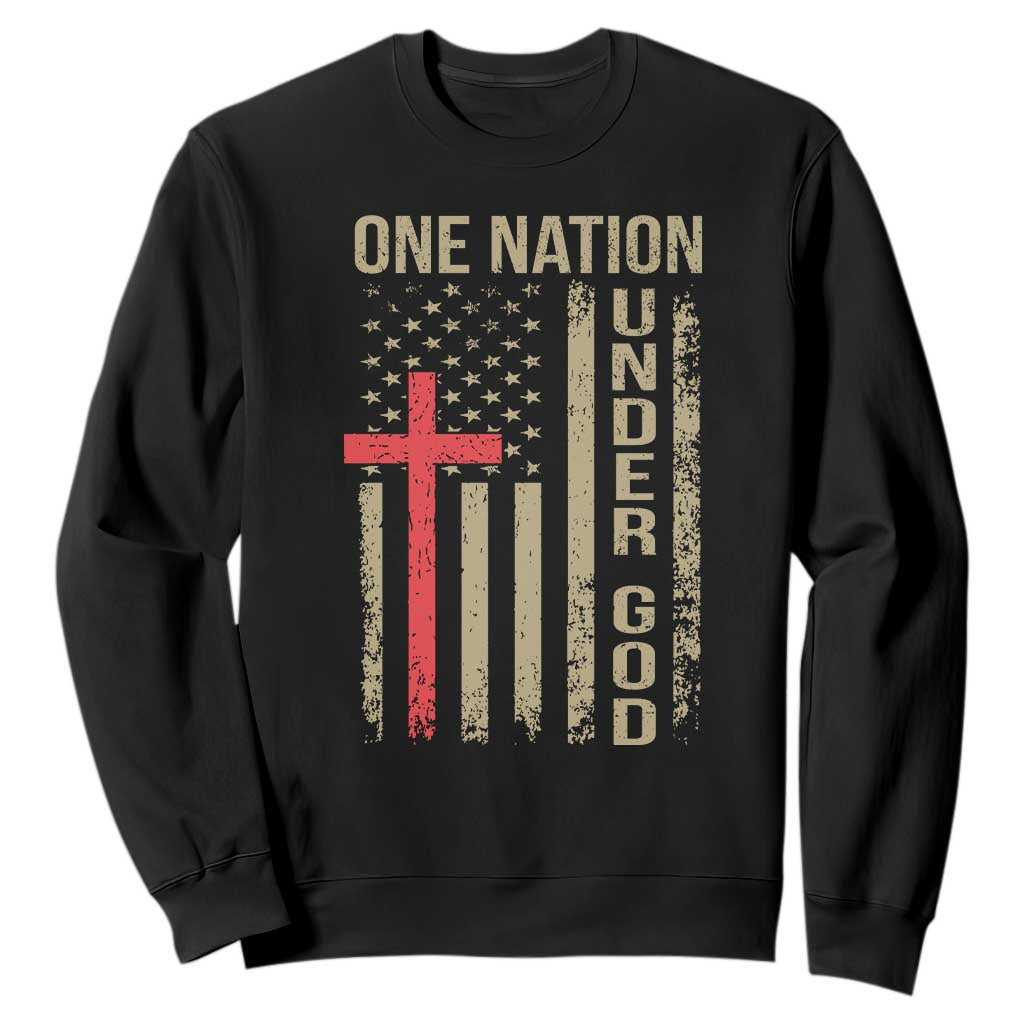 Funny One Nation Under God Sweatshirt 4th Of July Patriotic Christian American Flag TS11 Black Print Your Wear