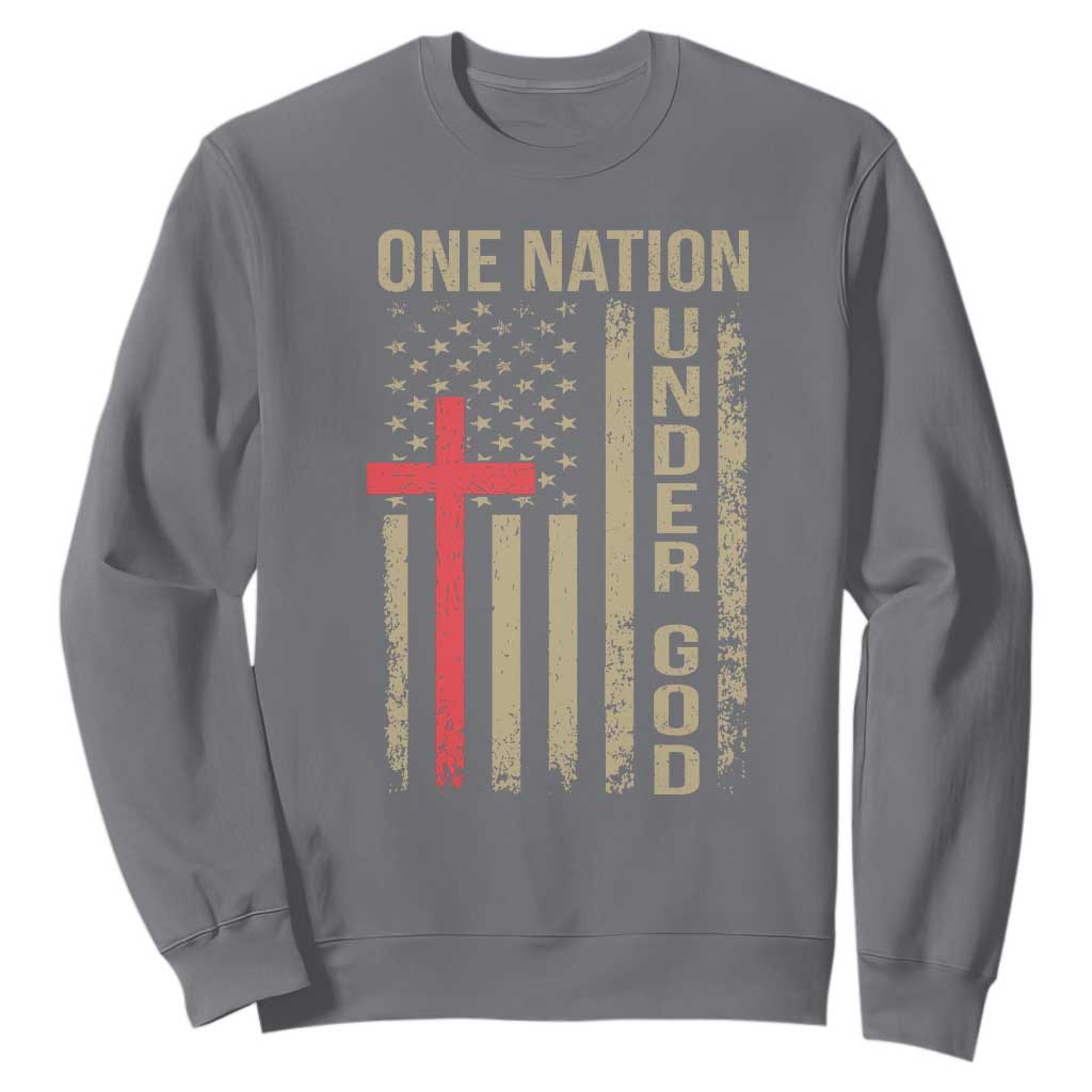 Funny One Nation Under God Sweatshirt 4th Of July Patriotic Christian American Flag TS11 Charcoal Print Your Wear