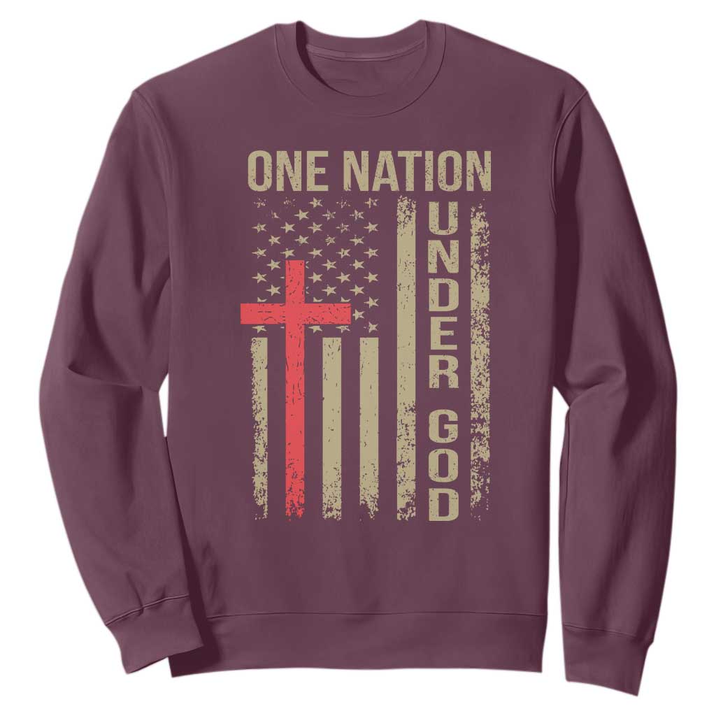 Funny One Nation Under God Sweatshirt 4th Of July Patriotic Christian American Flag TS11 Maroon Print Your Wear