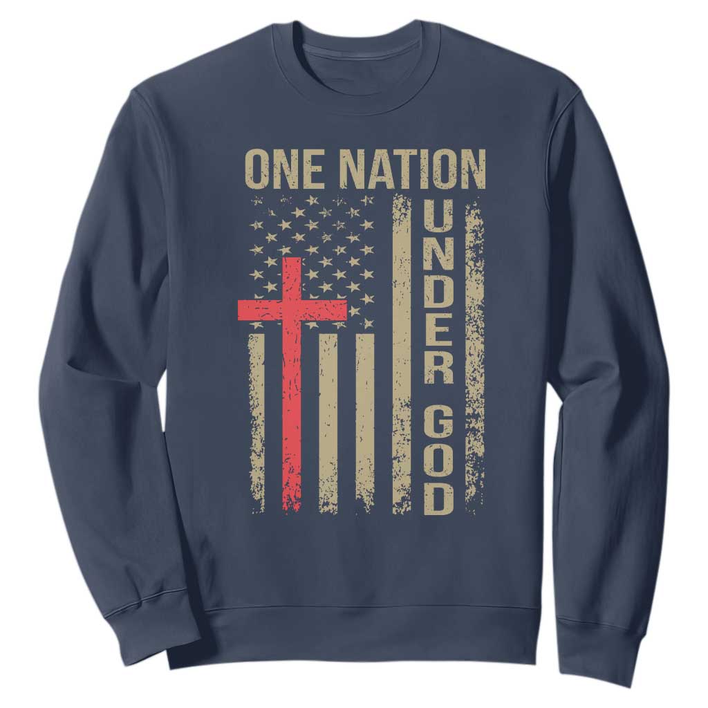 Funny One Nation Under God Sweatshirt 4th Of July Patriotic Christian American Flag TS11 Navy Print Your Wear