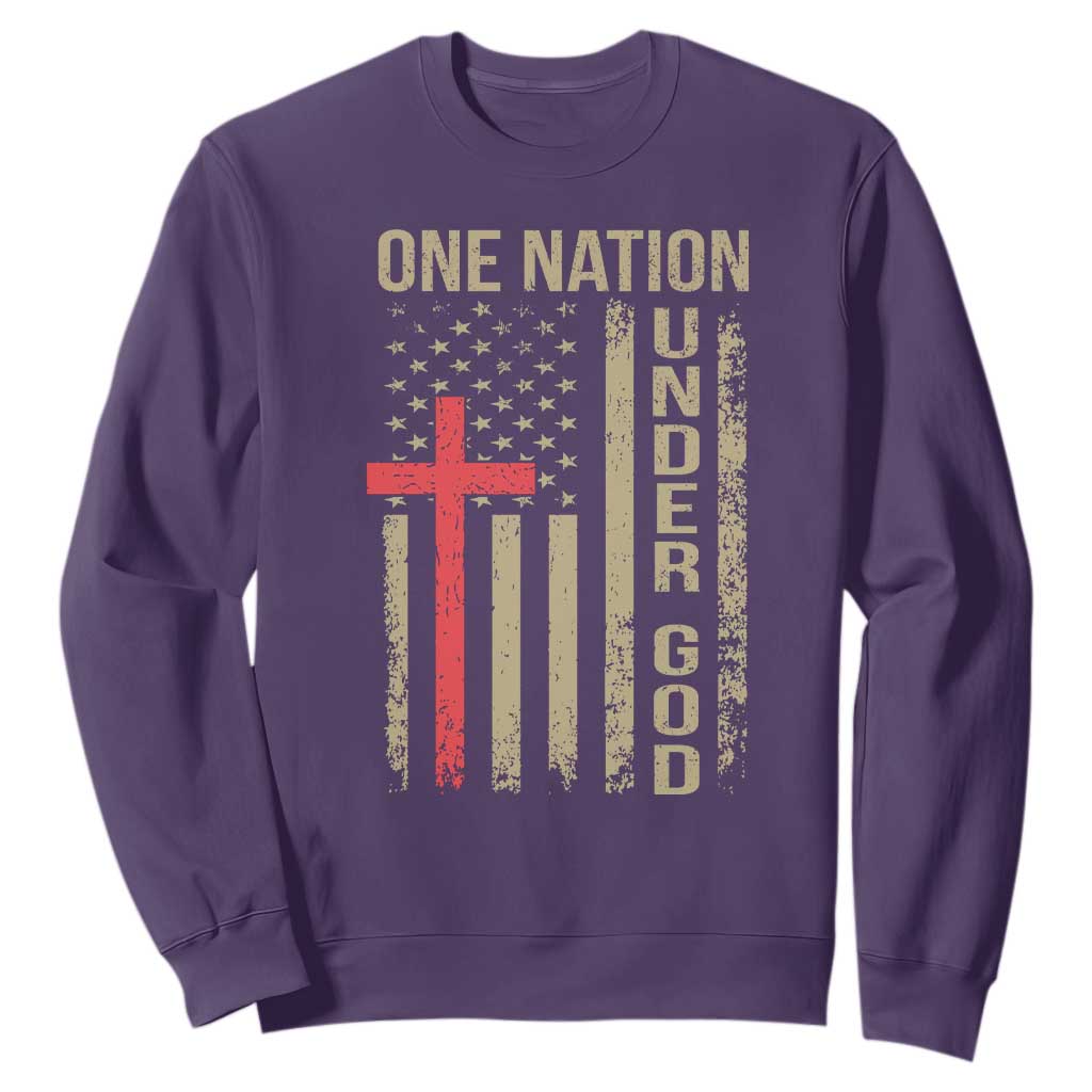 Funny One Nation Under God Sweatshirt 4th Of July Patriotic Christian American Flag TS11 Purple Print Your Wear