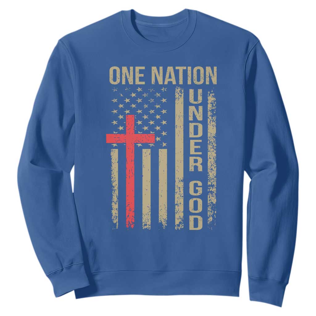 Funny One Nation Under God Sweatshirt 4th Of July Patriotic Christian American Flag TS11 Royal Blue Print Your Wear