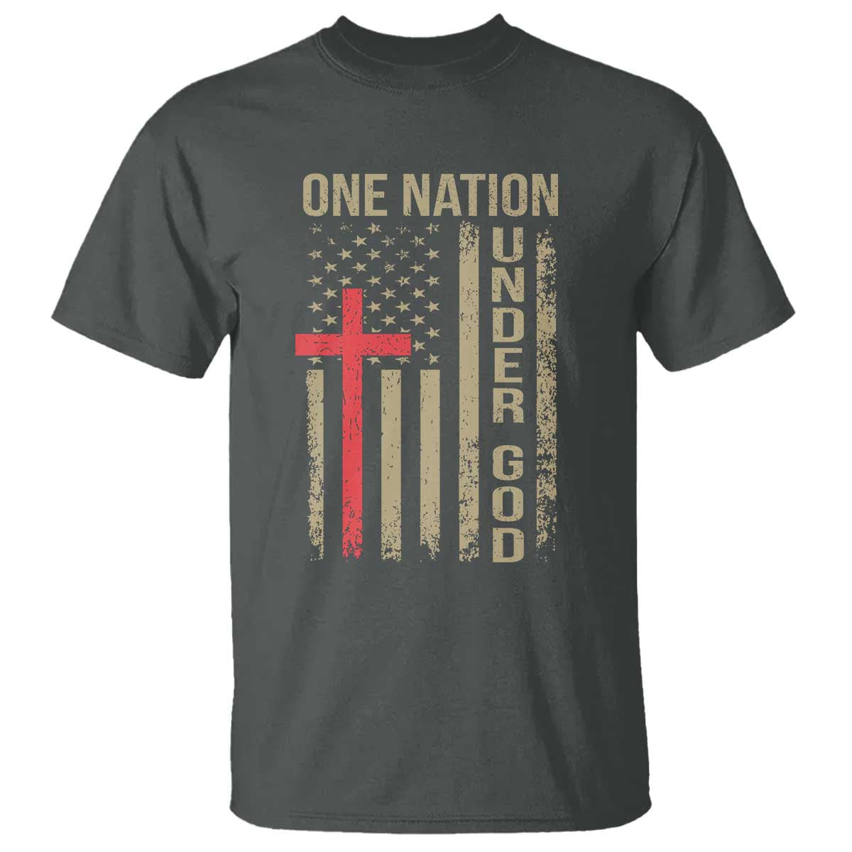 Funny One Nation Under God T Shirt 4th Of July Patriotic Christian American Flag TS11 Dark Heather Print Your Wear