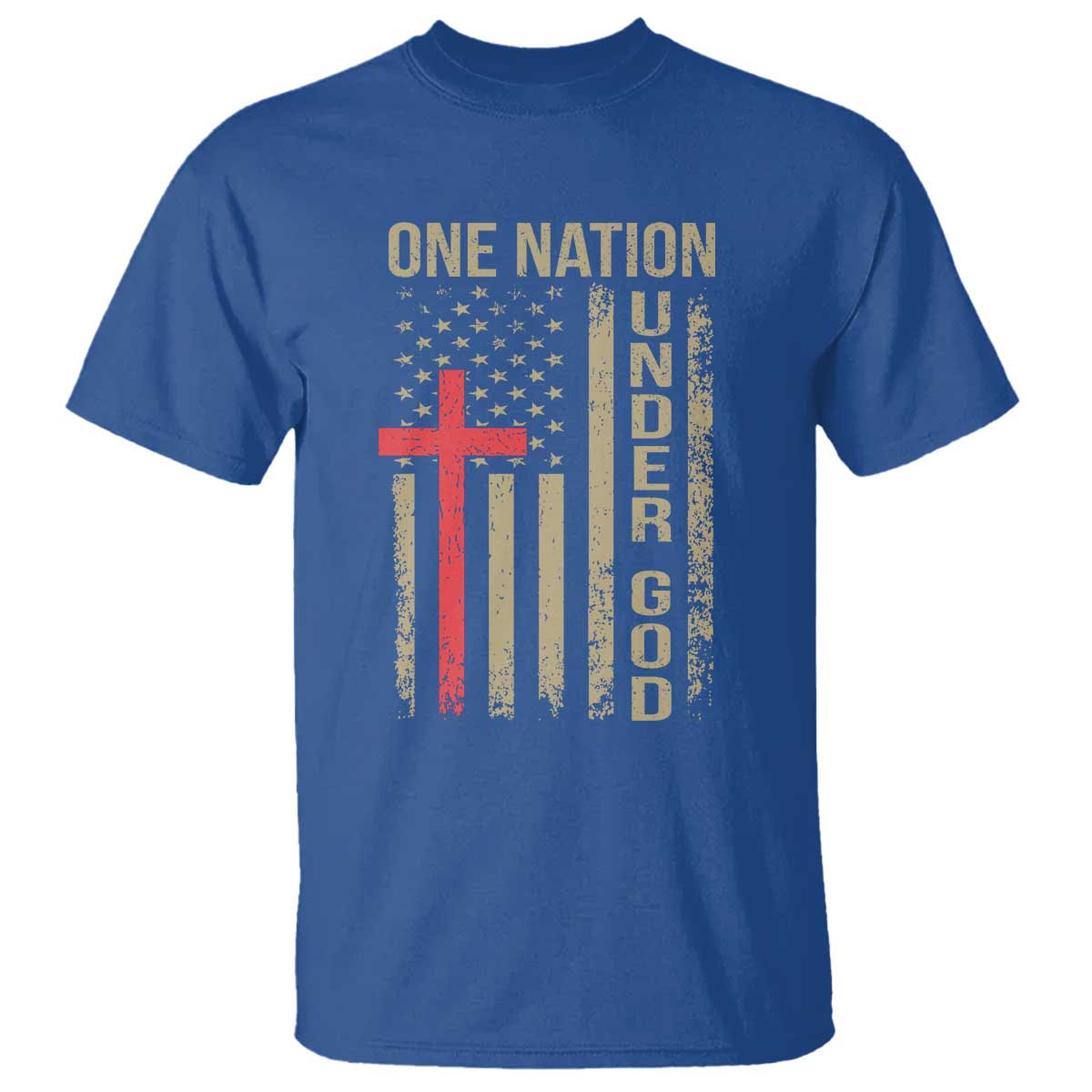 Funny One Nation Under God T Shirt 4th Of July Patriotic Christian American Flag TS11 Royal Blue Print Your Wear