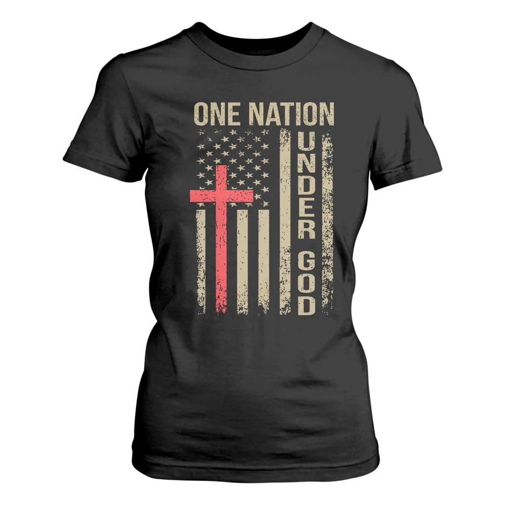 Funny One Nation Under God T Shirt For Women 4th Of July Patriotic Christian American Flag TS11 Black Print Your Wear