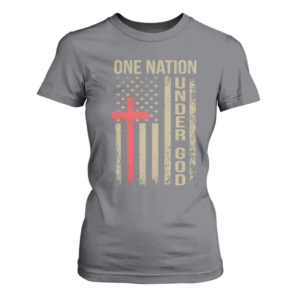 Funny One Nation Under God T Shirt For Women 4th Of July Patriotic Christian American Flag TS11 Charcoal Print Your Wear