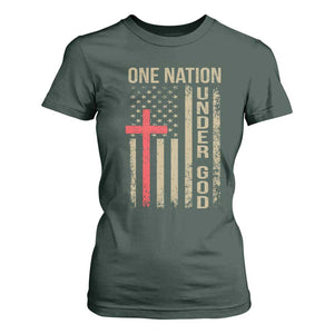 Funny One Nation Under God T Shirt For Women 4th Of July Patriotic Christian American Flag TS11 Dark Forest Green Print Your Wear
