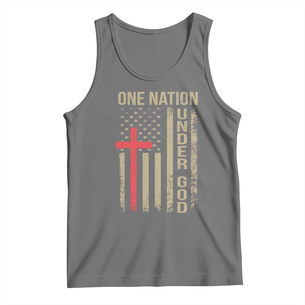 Funny One Nation Under God Tank Top 4th Of July Patriotic Christian American Flag TS11 Black Heather Print Your Wear