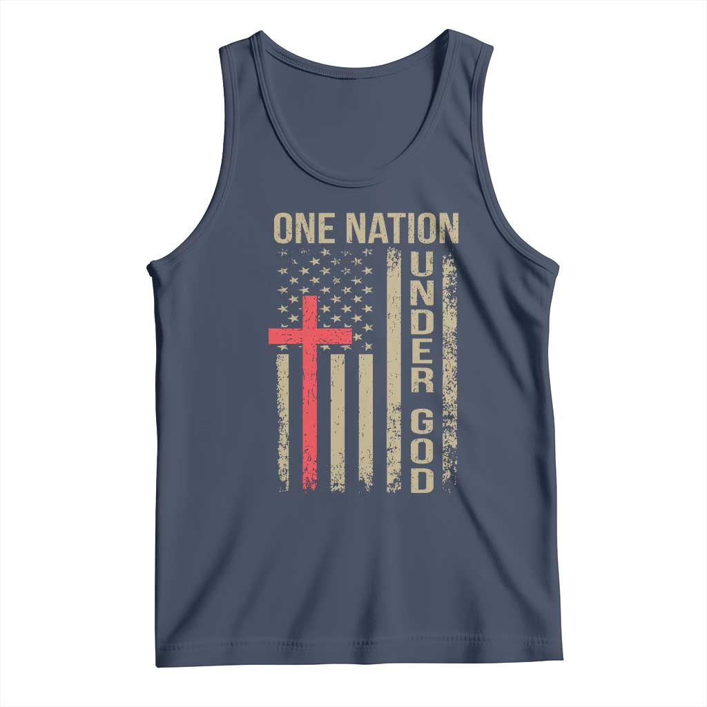 Funny One Nation Under God Tank Top 4th Of July Patriotic Christian American Flag TS11 Navy Print Your Wear