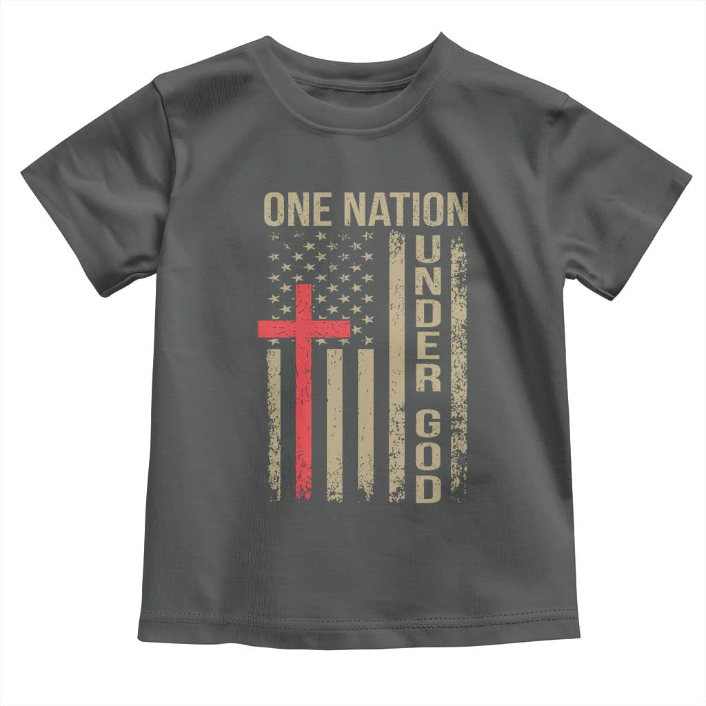 Funny One Nation Under God Toddler T Shirt 4th Of July Patriotic Christian American Flag TS11 Dark Heather Print Your Wear