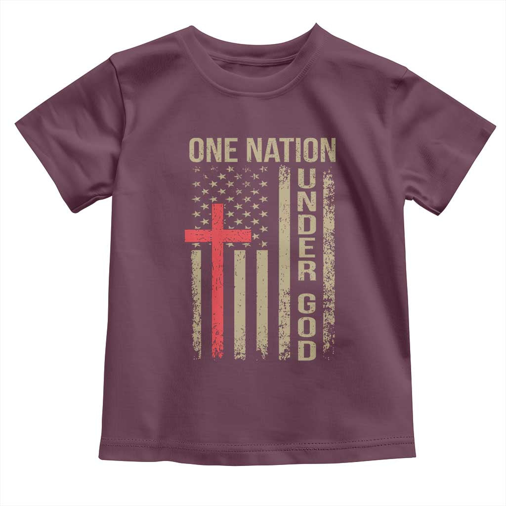 Funny One Nation Under God Toddler T Shirt 4th Of July Patriotic Christian American Flag TS11 Maroon Print Your Wear