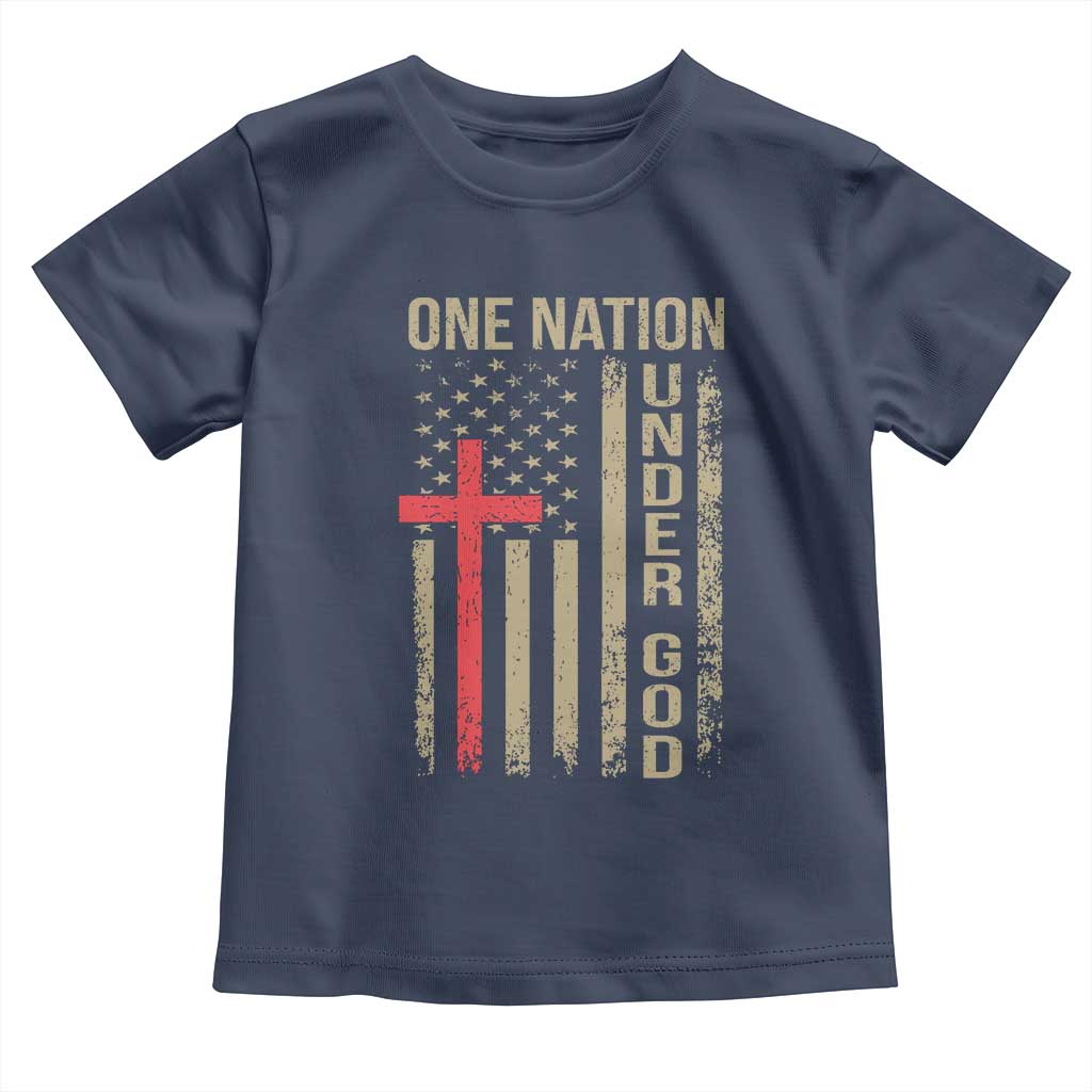 Funny One Nation Under God Toddler T Shirt 4th Of July Patriotic Christian American Flag TS11 Navy Print Your Wear