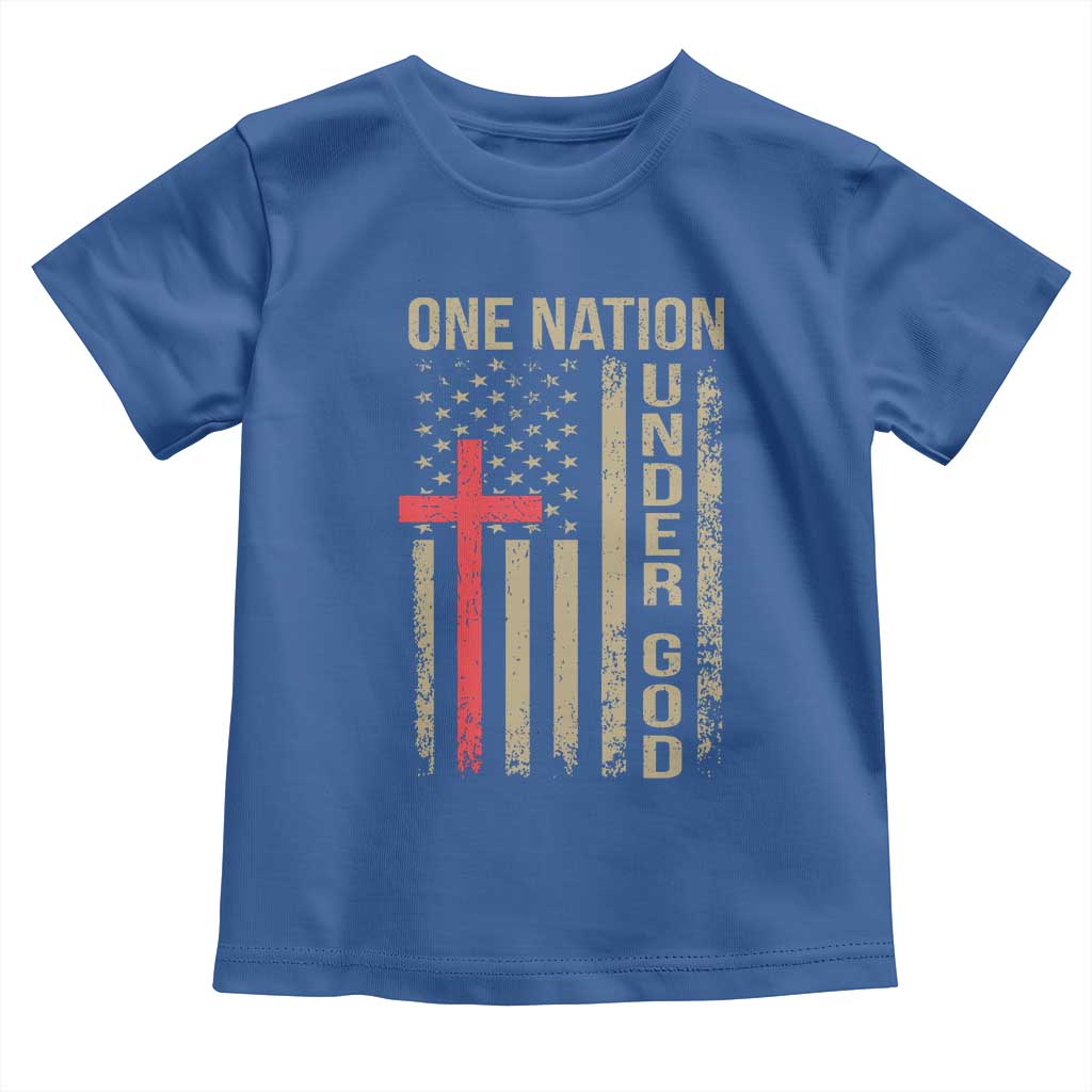 Funny One Nation Under God Toddler T Shirt 4th Of July Patriotic Christian American Flag TS11 Royal Blue Print Your Wear