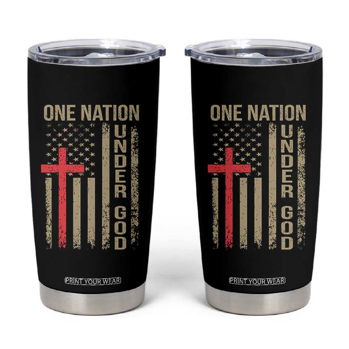 Funny One Nation Under God Tumbler Cup 4th Of July Patriotic Christian American Flag TS11 Black Print Your Wear