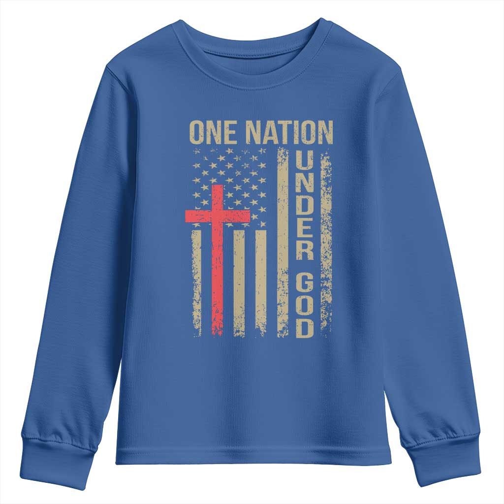 Funny One Nation Under God Youth Sweatshirt 4th Of July Patriotic Christian American Flag TS11 Royal Blue Print Your Wear