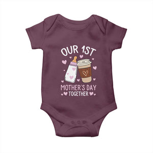 Funny Our First Mother's Day Together Baby Onesie Mom And Baby Matching Milk Coffee TS11 Maroon Print Your Wear
