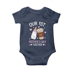 Funny Our First Mother's Day Together Baby Onesie Mom And Baby Matching Milk Coffee TS11 Navy Print Your Wear