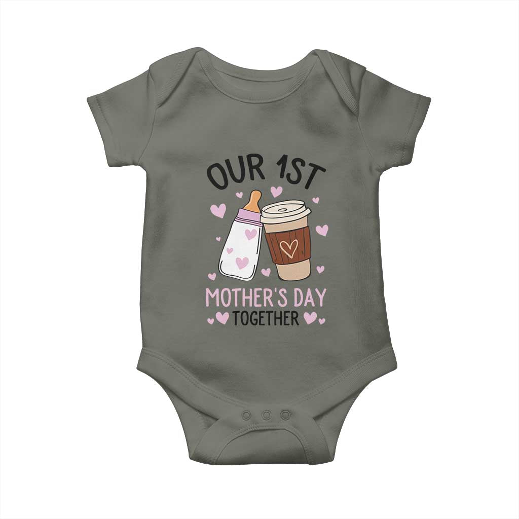 Funny Our First Mother's Day Together Baby Onesie Mom And Baby Matching TS11 Military Green Print Your Wear