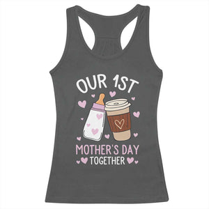 Funny Our First Mother's Day Together Racerback Tank Top Mom And Baby Matching Milk Coffee TS11 Dark Heather Print Your Wear