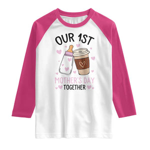 Funny Our First Mother's Day Together Raglan Shirt Mom And Baby Matching TS11 White Heliconia Print Your Wear