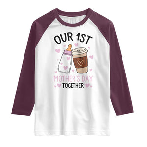 Funny Our First Mother's Day Together Raglan Shirt Mom And Baby Matching TS11 White Maroon Print Your Wear