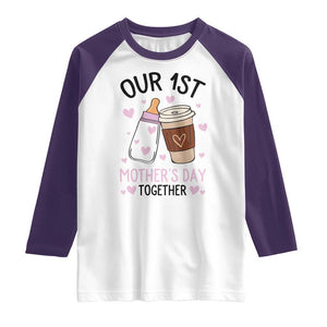 Funny Our First Mother's Day Together Raglan Shirt Mom And Baby Matching TS11 White Purple Print Your Wear