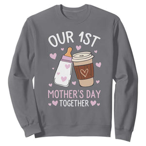 Funny Our First Mother's Day Together Sweatshirt Mom And Baby Matching Milk Coffee TS11 Charcoal Print Your Wear