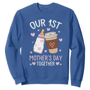 Funny Our First Mother's Day Together Sweatshirt Mom And Baby Matching Milk Coffee TS11 Royal Blue Print Your Wear
