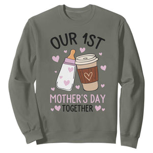 Funny Our First Mother's Day Together Sweatshirt Mom And Baby Matching TS11 Military Green Print Your Wear