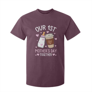 Funny Our First Mother's Day Together T Shirt For Kid Mom And Baby Matching Milk Coffee TS11 Maroon Print Your Wear