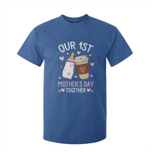Funny Our First Mother's Day Together T Shirt For Kid Mom And Baby Matching Milk Coffee TS11 Royal Blue Print Your Wear