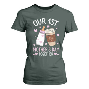 Funny Our First Mother's Day Together T Shirt For Women Mom And Baby Matching Milk Coffee TS11 Dark Forest Green Print Your Wear