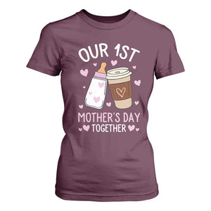 Funny Our First Mother's Day Together T Shirt For Women Mom And Baby Matching Milk Coffee TS11 Maroon Print Your Wear