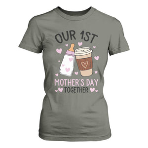 Funny Our First Mother's Day Together T Shirt For Women Mom And Baby Matching TS11 Military Green Print Your Wear