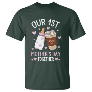 Funny Our First Mother's Day Together T Shirt Mom And Baby Matching Milk Coffee TS11 Dark Forest Green Print Your Wear