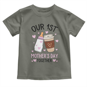 Funny Our First Mother's Day Together Toddler T Shirt Mom And Baby Matching TS11 Military Green Print Your Wear
