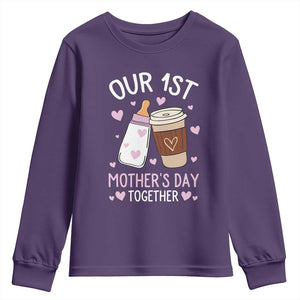 Funny Our First Mother's Day Together Youth Sweatshirt Mom And Baby Matching Milk Coffee TS11 Purple Print Your Wear