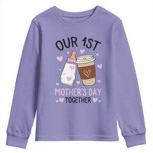Funny Our First Mother's Day Together Youth Sweatshirt Mom And Baby Matching TS11 Violet Print Your Wear