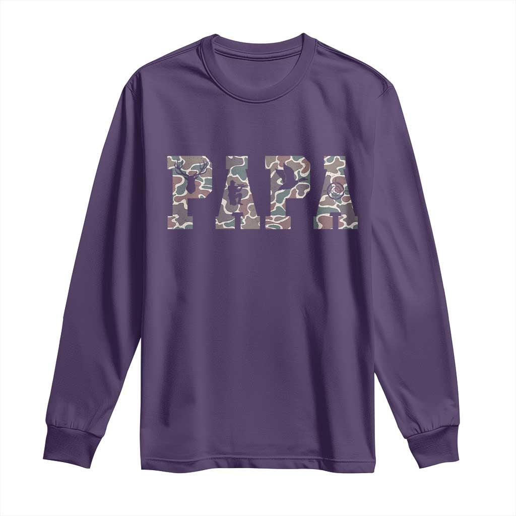 Funny Papa Hunting Long Sleeve Shirt Deer Hunter Father's Day Camouflage Flag TS11 Purple Print Your Wear