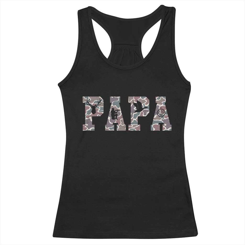 Funny Papa Hunting Racerback Tank Top Deer Hunter Father's Day Camouflage Flag TS11 Black Print Your Wear