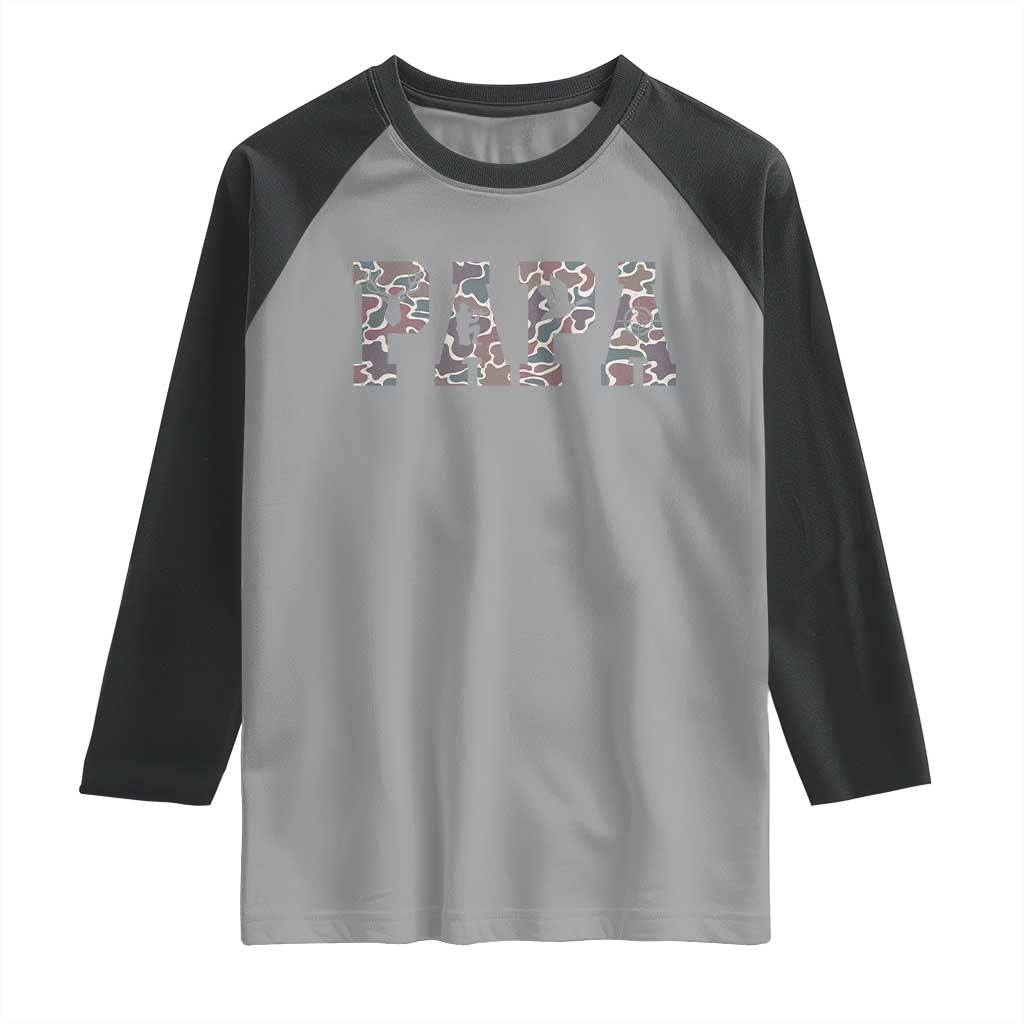 Funny Papa Hunting Raglan Shirt Deer Hunter Father's Day Camouflage Flag TS11 Sport Gray Black Print Your Wear
