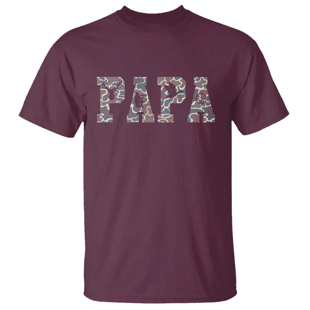 Funny Papa Hunting T Shirt Deer Hunter Father's Day Camouflage Flag TS11 Maroon Print Your Wear